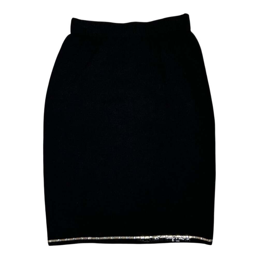 St. John Evening Skirt Black Silver Gold Trim Hem Santana Knit NWT Size 2
